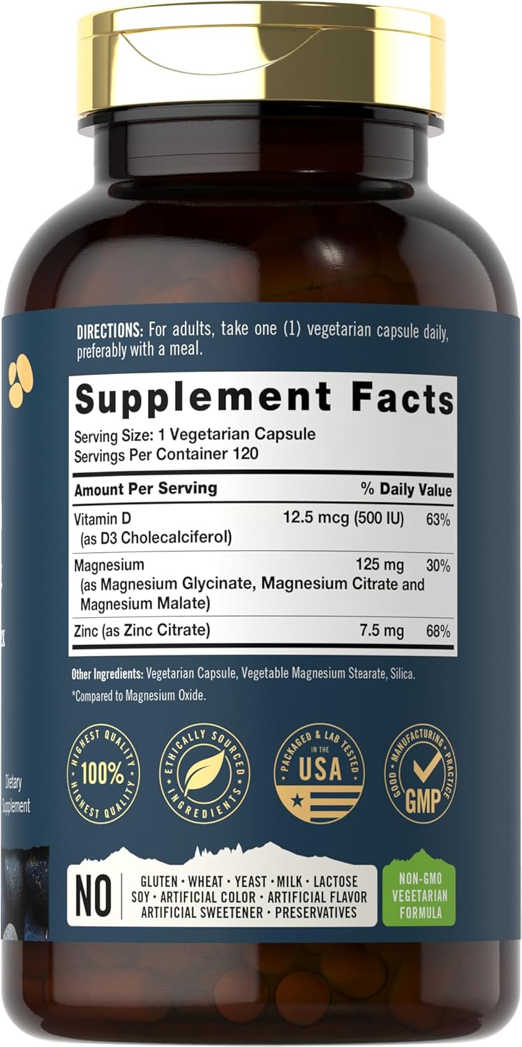 120 Capsules of Tahoe Nutritionals Magnesium Glycinate and Malate Complex with Vitamin D3 for Enhanced Absorption - Non-GMO & Gluten Free