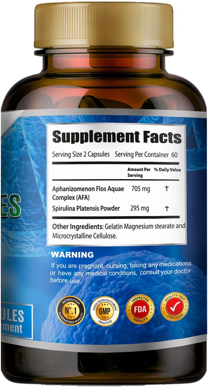 120 Capsules of VITAMISAN AFA Stem Natural Cell with 1000mg Blue Green Algae - Non GMO & Gluten Free