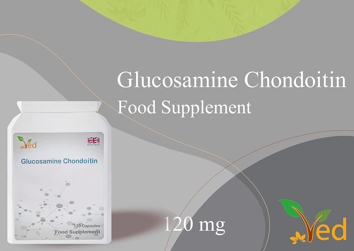 120 Capsules VED Joint Support Supplement with Glucosamine, Chondroitin, Turmeric, and Vitamin C - Non-GMO, Gluten Free - 60 Day Supply