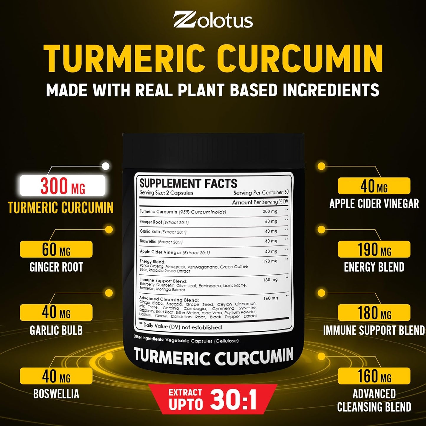 120 Capsules Zolotus Turmeric Curcumin with Ginger, Ginseng, Bromelain, Moringa, Black Pepper - Joint & Absorption Support, 95% Curcuminoids - BoostGo Australia