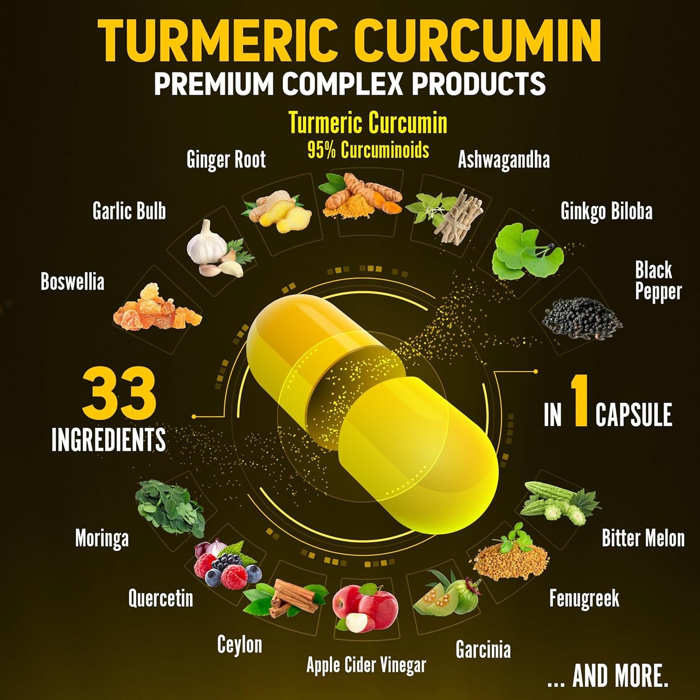 120 Capsules Zolotus Turmeric Curcumin with Ginger, Ginseng, Bromelain, Moringa, Black Pepper - Joint & Absorption Support, 95% Curcuminoids - BoostGo Australia