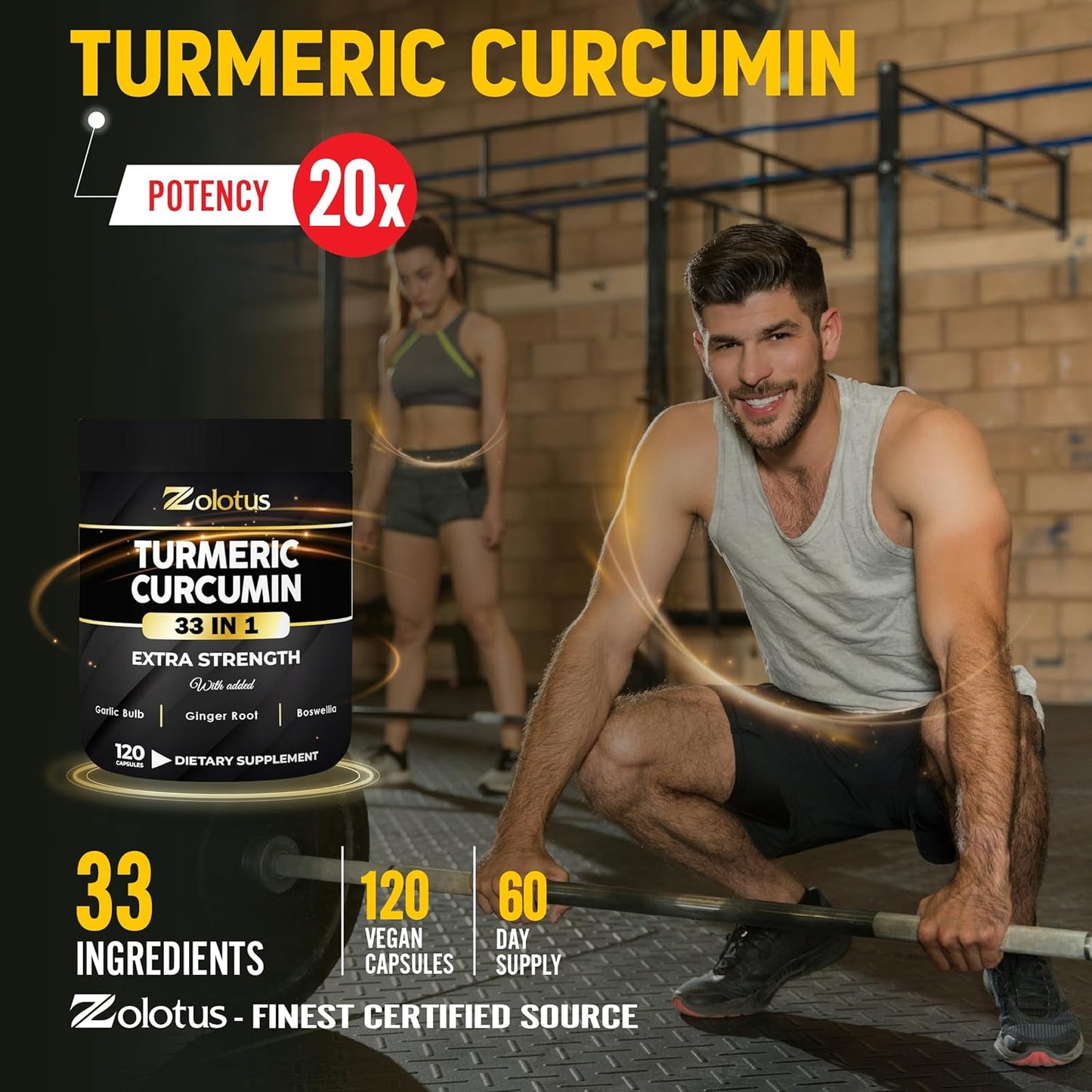 120 Capsules Zolotus Turmeric Curcumin with Ginger, Ginseng, Bromelain, Moringa, Black Pepper - Joint & Absorption Support, 95% Curcuminoids - BoostGo Australia