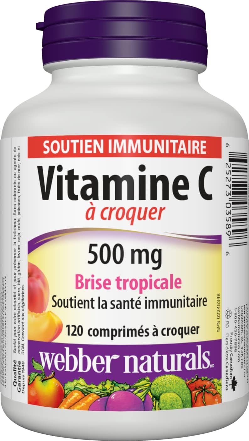 120 Chewable Vitamin C Tablets - 500mg, Tropical Breeze Flavour by Webber Naturals