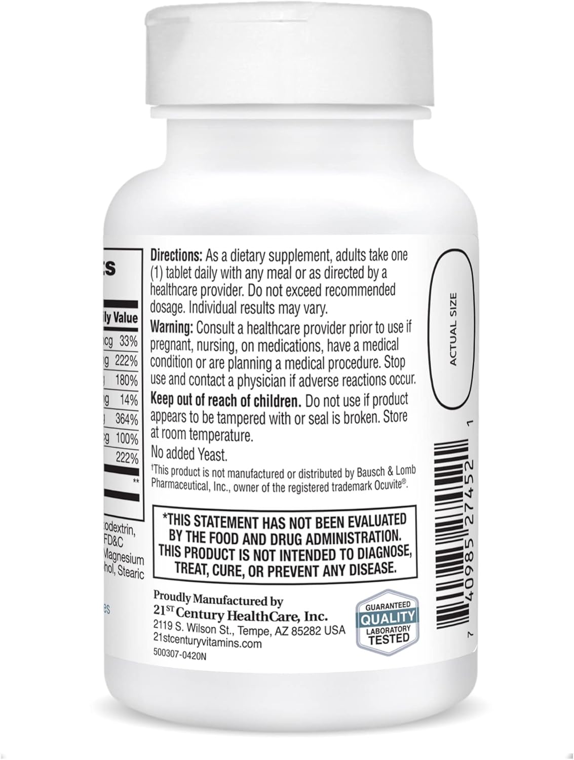 120 Count 21st Century Lutein Tablets for Healthy Eyes, Pack of 2