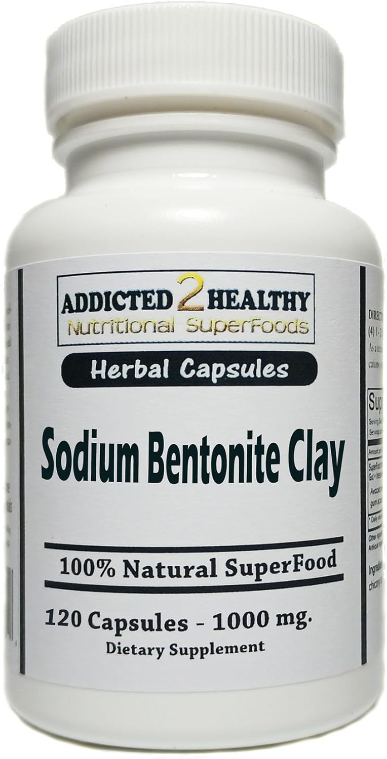 120 Count Addicted 2 Healthy Food Grade Sodium Bentonite Clay Powder Capsules (1000 mg)