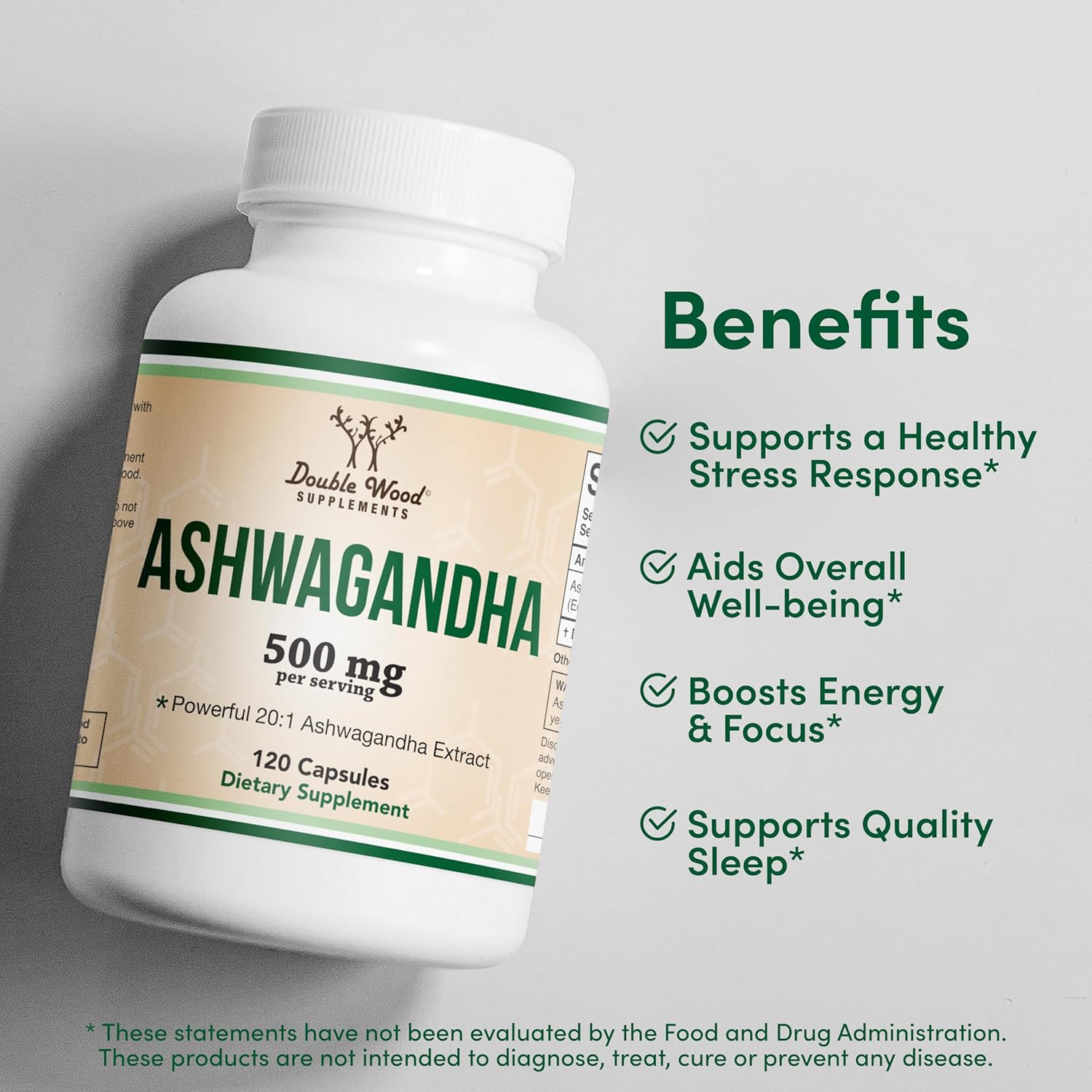 120 Count Ashwagandha 500mg & Magnesium L-Threonate 2000mg Supplements by Double Wood
