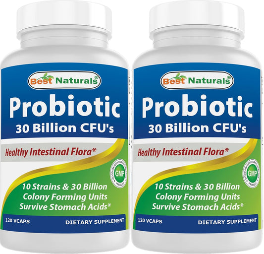 120 Count Best Naturals Probiotic 10 Strains 30 Billion Shelf Stable Veggie Caps - Pack of 2