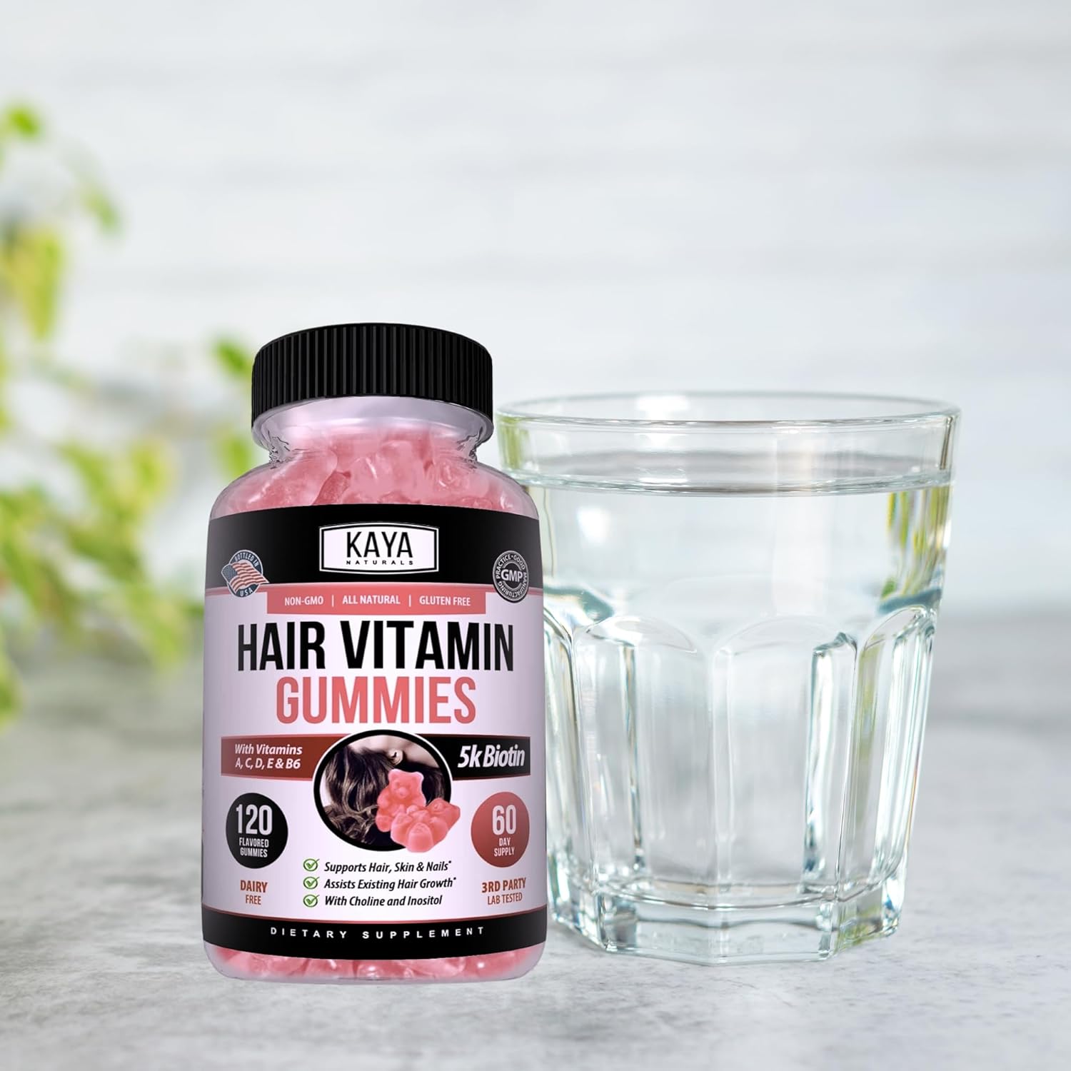 120 Count Blueberry Flavor Biotin Hair Growth Gummies by Kaya Naturals - Vitamins for Healthy Hair, Skin, & Nails - Beauty Supplement for Men & Women