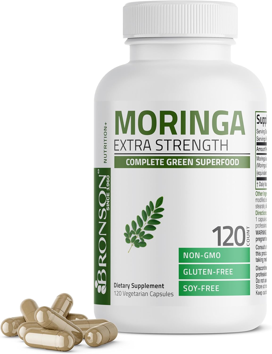 120 Count Bronson Moringa Oleifera Powder Capsules - Extra Strength Formula