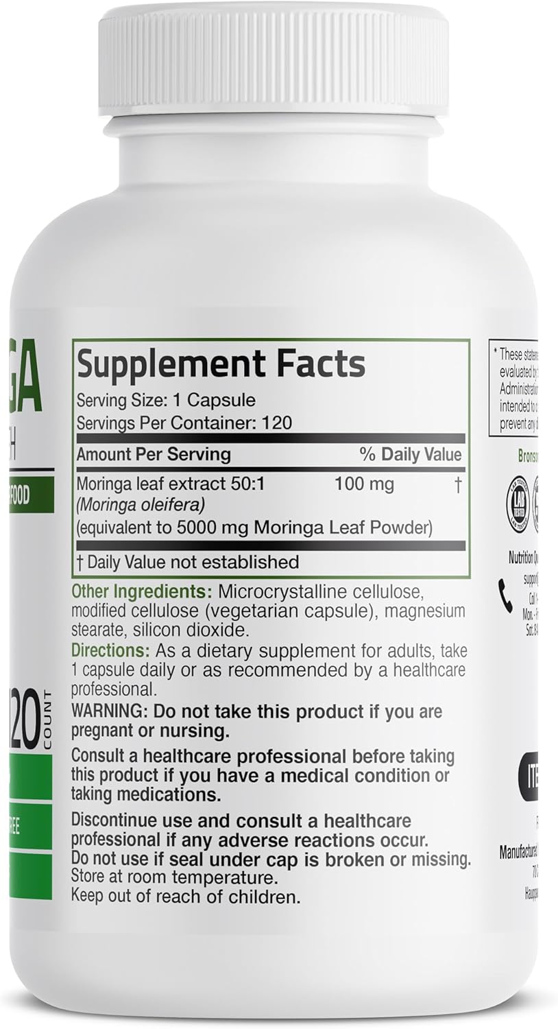 120 Count Bronson Moringa Oleifera Powder Capsules - Extra Strength Formula