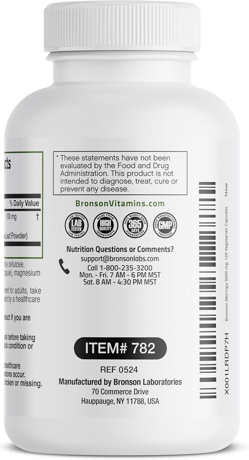120 Count Bronson Moringa Oleifera Powder Capsules - Extra Strength Formula