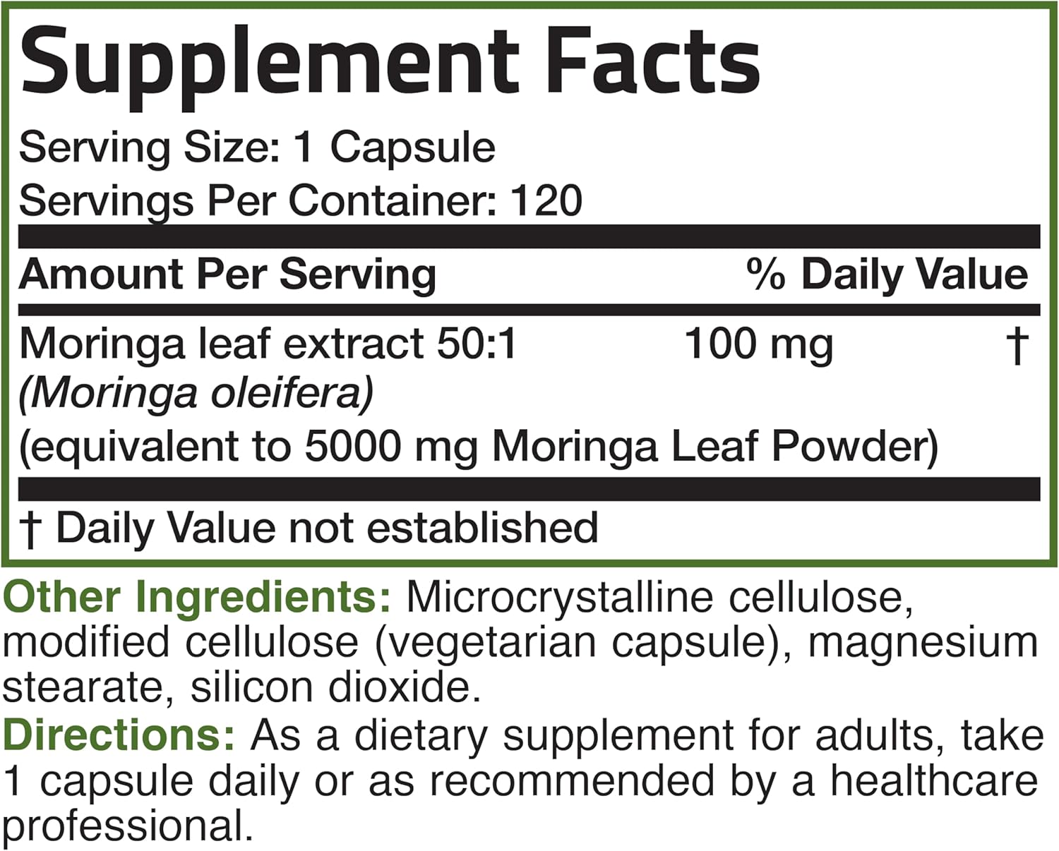 120 Count Bronson Moringa Oleifera Powder Capsules - Extra Strength Formula