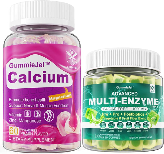 120 Count EnvyCure Sugar-Free Calcium Gummies with 60 Count Digestive Enzymes Gummies