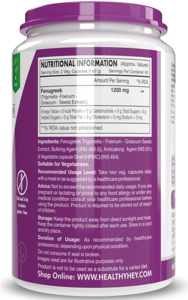 120 Count Fenugreek Seed Extract Veg-Capsule Supplement - Single Pack