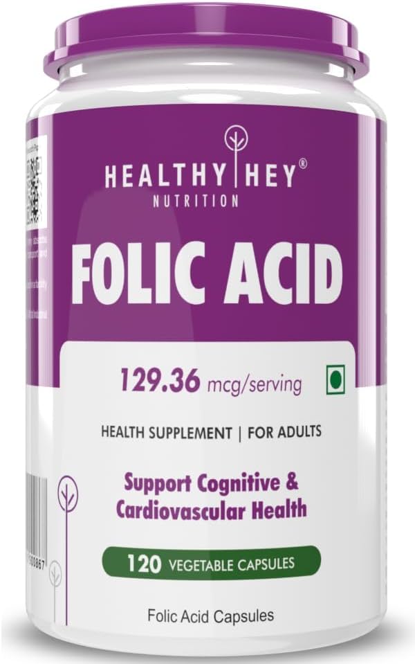 120 Count Folic Acid Vegetarian Capsules for Daily Health Support
