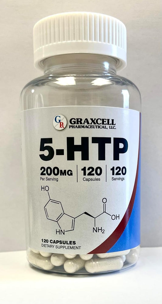 120 Count GRAXCELL 5-HTP Vegetarian Capsules - 200 mg for Natural Mood Support and Stress Relief