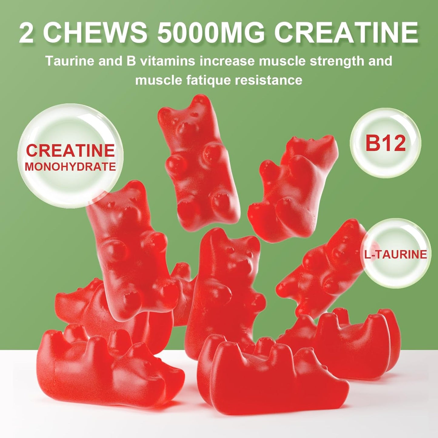120 Count GrnLife Creatine Monohydrate Gummies for Muscle Strength, Energy Boost - Men & Women, Vegan Chewables, Strawberry Flavor, Sugar Free