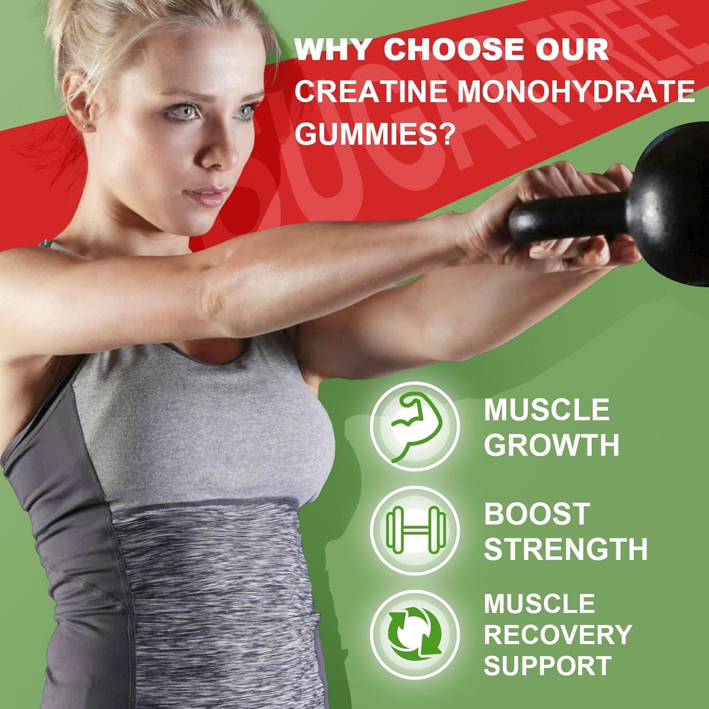 120 Count GrnLife Creatine Monohydrate Gummies for Muscle Strength, Energy Boost - Men & Women, Vegan Chewables, Strawberry Flavor, Sugar Free