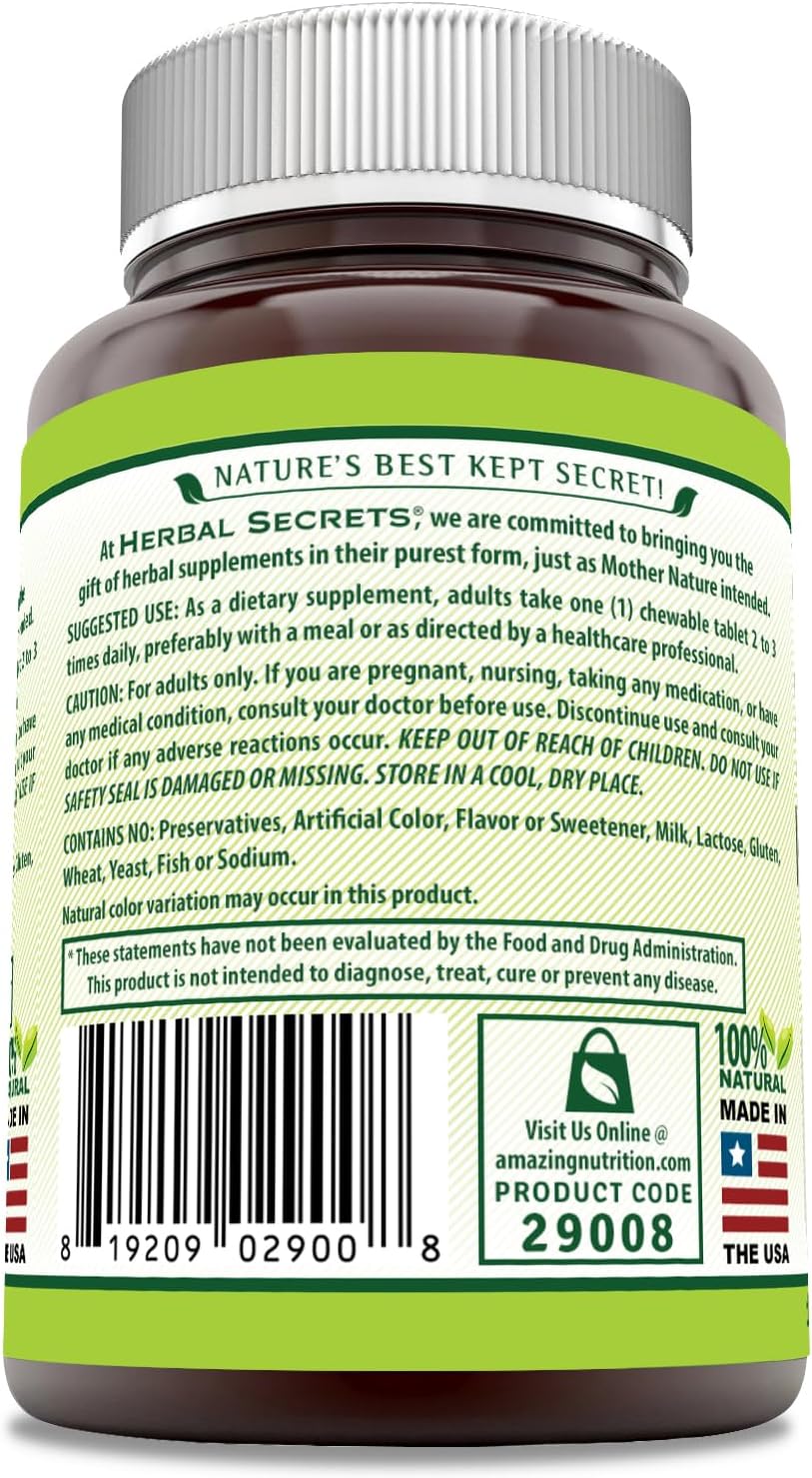 120 Count Herbal Secrets Immune Support Chewable Tablets with Vitamin C & Elderberry - Berry Flavor - Non-GMO & Gluten-Free - Made in USA