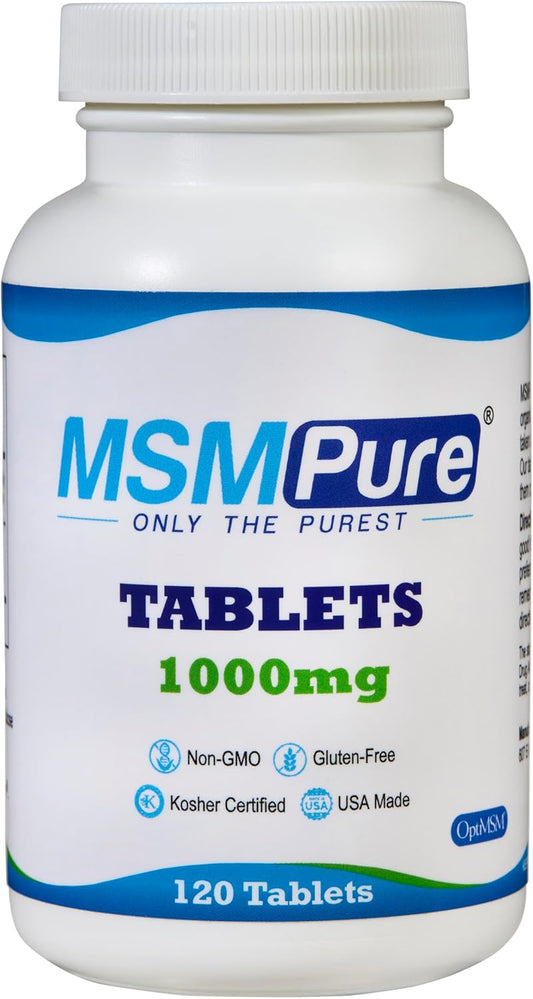 120 Count KALA HEALTH MSMPure MSM Tablets with 1,000 mg Organic Sulfur - Support Joint Flexibility, Skin, Hair & Nails - Made in USA