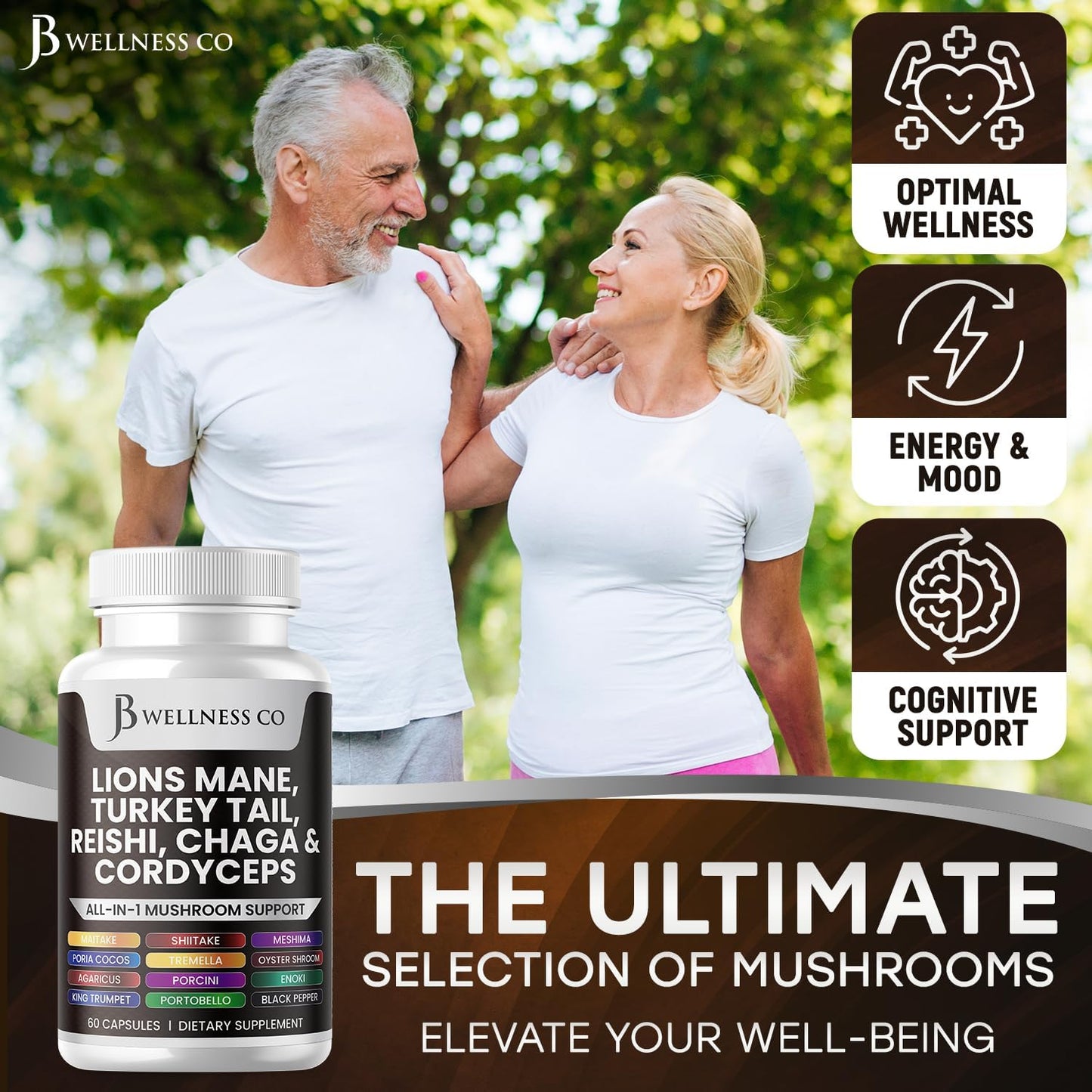120 Count Lions Mane & Mushroom Supplement for Cognitive & Immune Support with Reishi, Cordyceps, Chaga, Marshmallow Root by JB Wellness Co