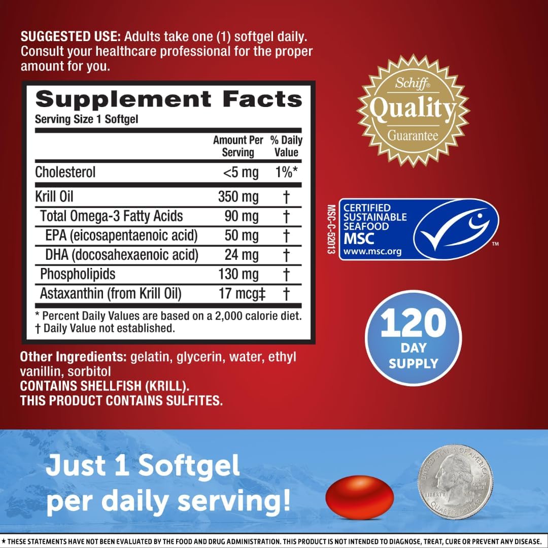 120 Count MegaRed Omega-3 Krill Oil Softgels with EPA, DHA, and Astaxanthin - No Fishy Aftertaste Omega-3 Supplement