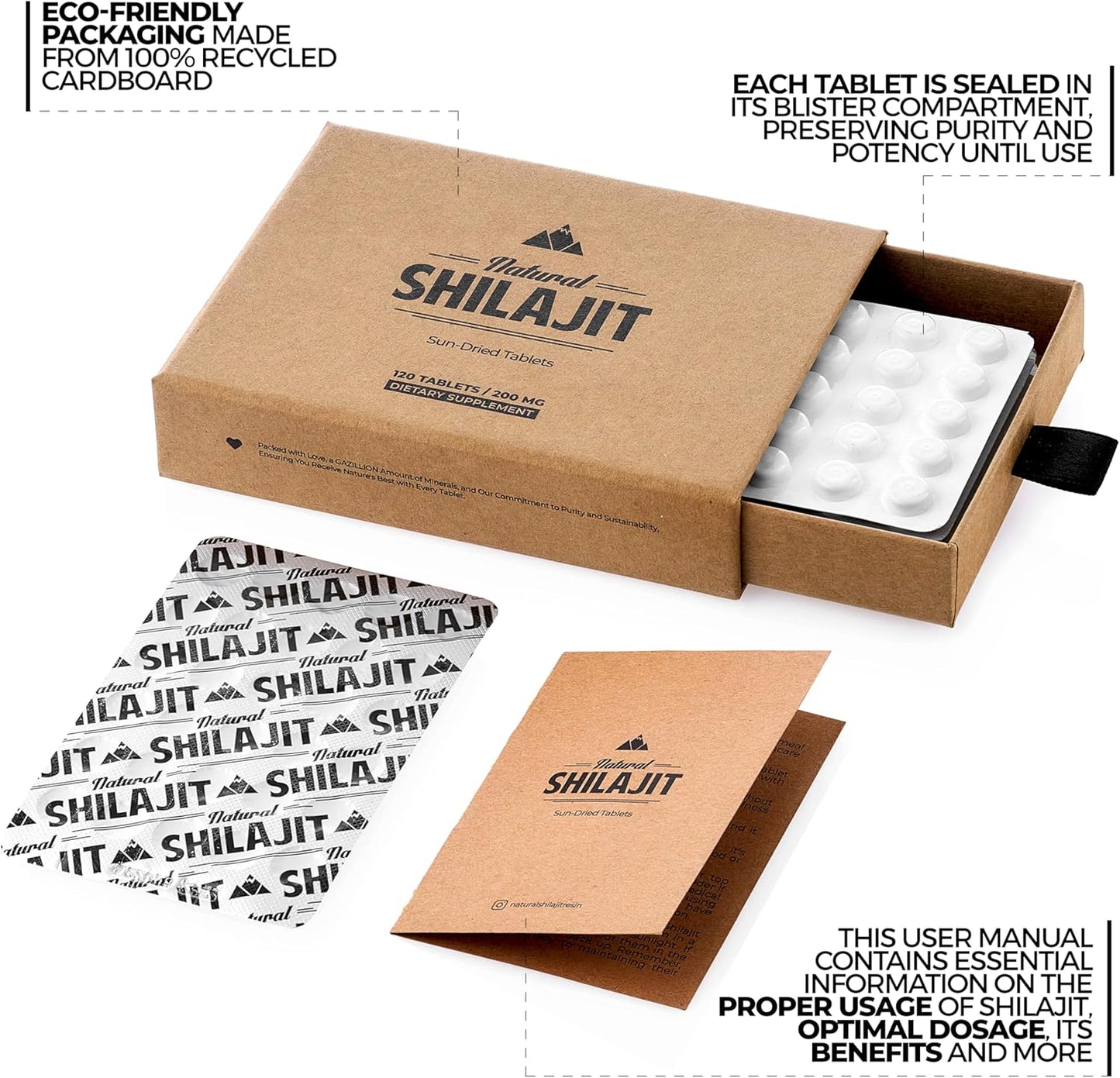 120 Count Natural Sun-Dried Shilajit Tablets for Men & Women - 100% Pure with Fulvic Acid & 85+ Essential Trace Minerals for Peak Performance & Immune Health