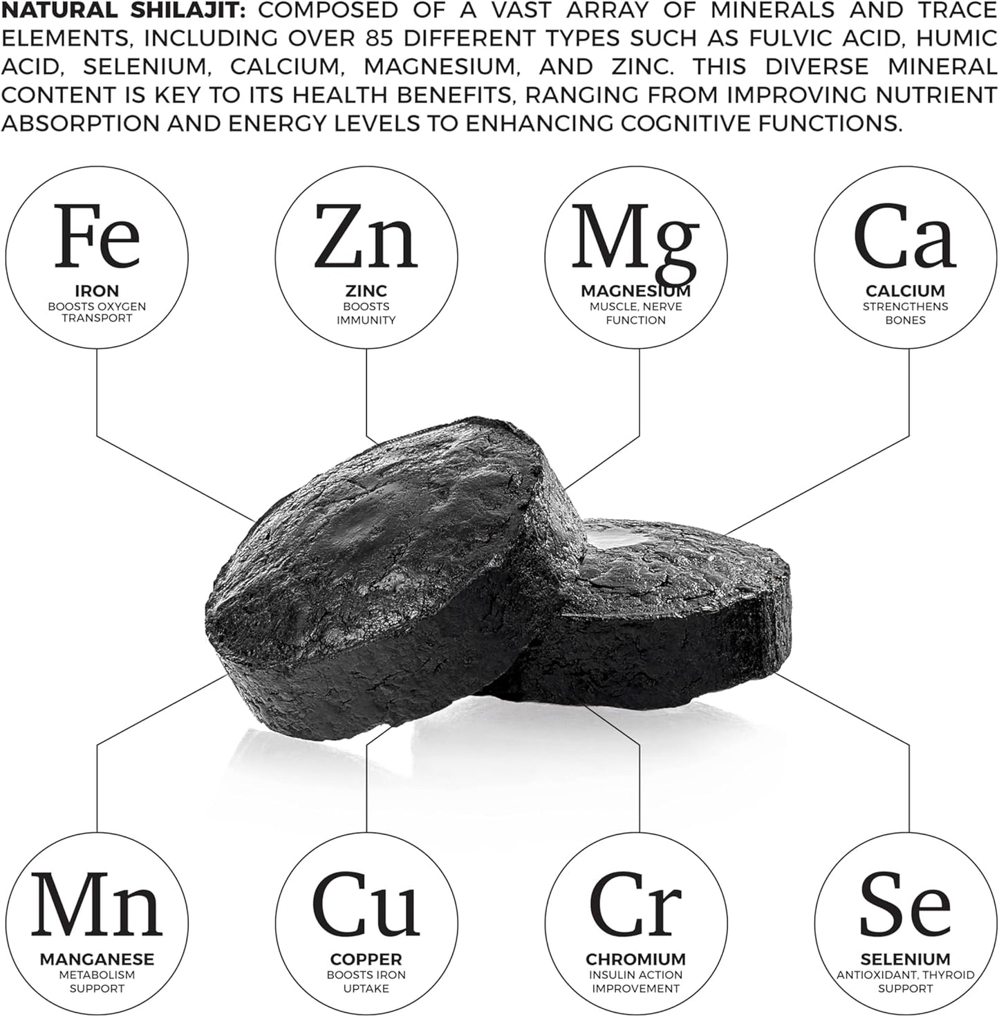 120 Count Natural Sun-Dried Shilajit Tablets for Men & Women - 100% Pure with Fulvic Acid & 85+ Essential Trace Minerals for Peak Performance & Immune Health