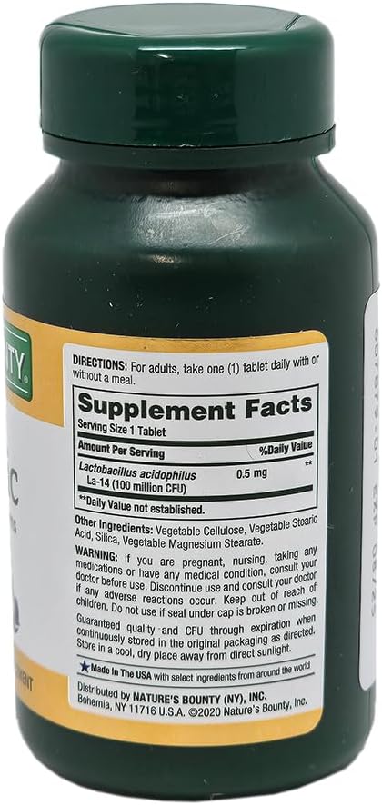 120 Count Nature's Bounty Acidophilus Probiotic Tablets for Gut Health
