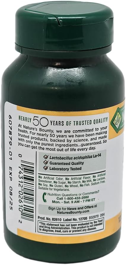 120 Count Nature's Bounty Acidophilus Probiotic Tablets for Gut Health