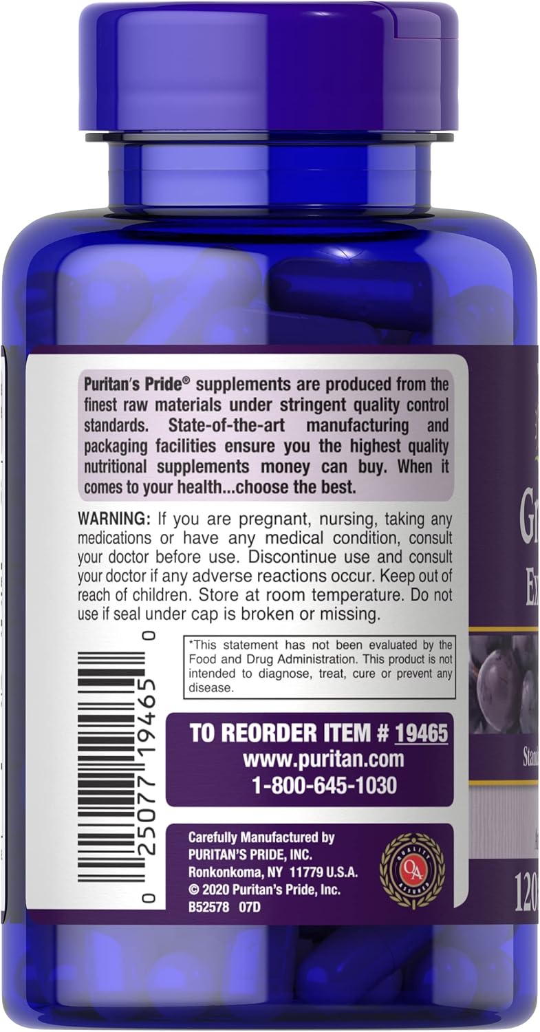 120 Count Puritan's Pride Grapeseed Extract 200 Mg Capsules - Pack of 240