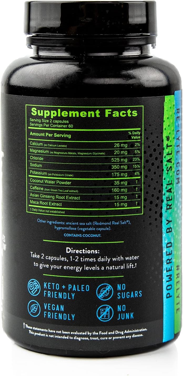 120 Count REDMOND Re-Lyte Energy Boost Capsules for Enhanced Performance and Focus