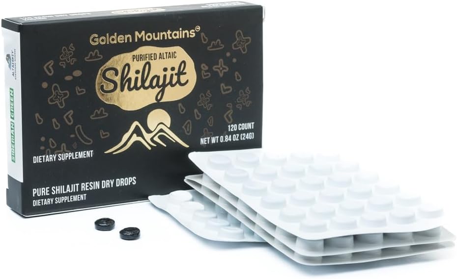 120 Count Siberian Green Premium Pure Shilajit Dry Drops from Altai Golden Mountains - Authentic Safety & Quality Certificate - US Lab Tested Fulvic Acid - 200 mg