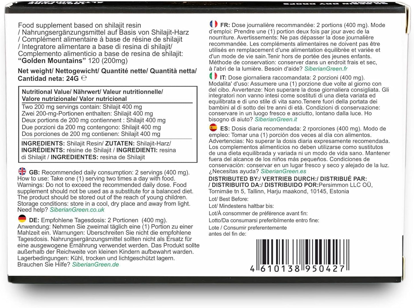 120 Count Siberian Green Premium Pure Shilajit Dry Drops from Altai Golden Mountains - Authentic Safety & Quality Certificate - US Lab Tested Fulvic Acid - 200 mg