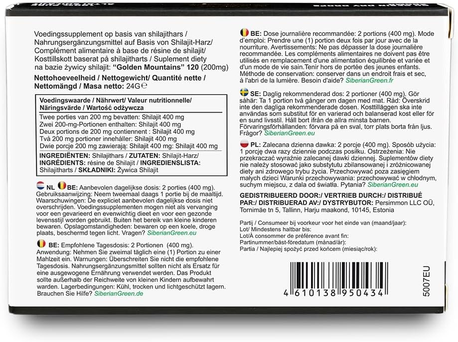 120 Count Siberian Green Premium Pure Shilajit Dry Drops from Altai Golden Mountains - Authentic Safety & Quality Certificate - US Lab Tested Fulvic Acid - 200 mg
