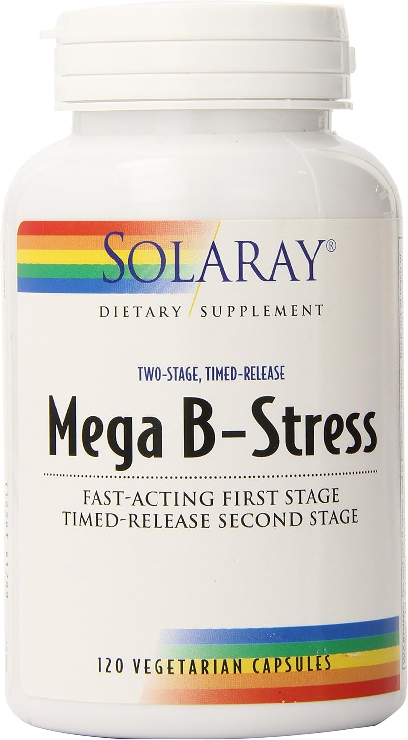120 Count Solaray Mega B Stress Two Stage Timed Release Supplement - High Potency Vitamin B Complex Formula