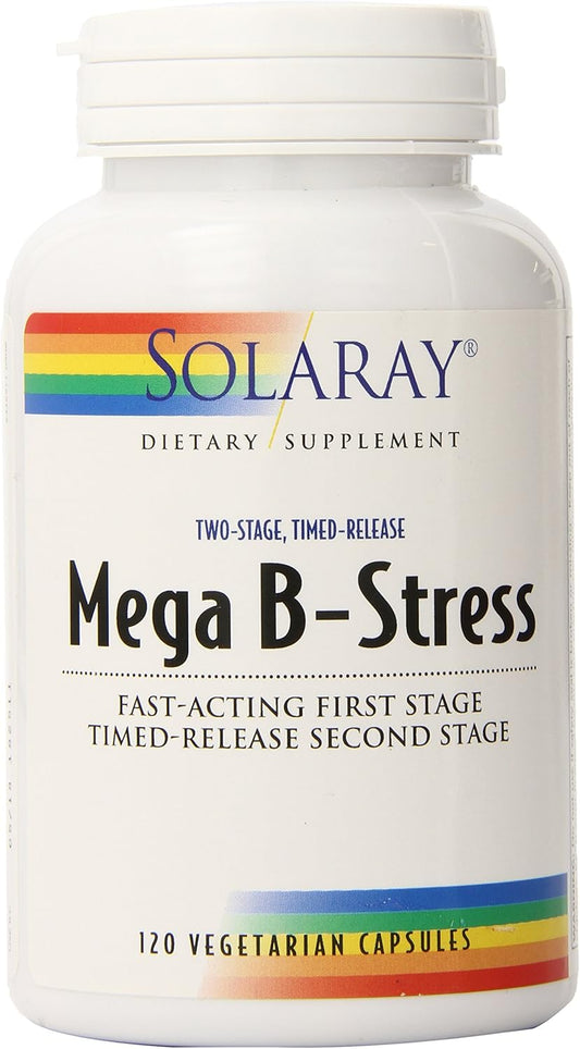 120 Count Solaray Mega B Stress Two Stage Timed Release Supplement - High Potency Vitamin B Complex Formula