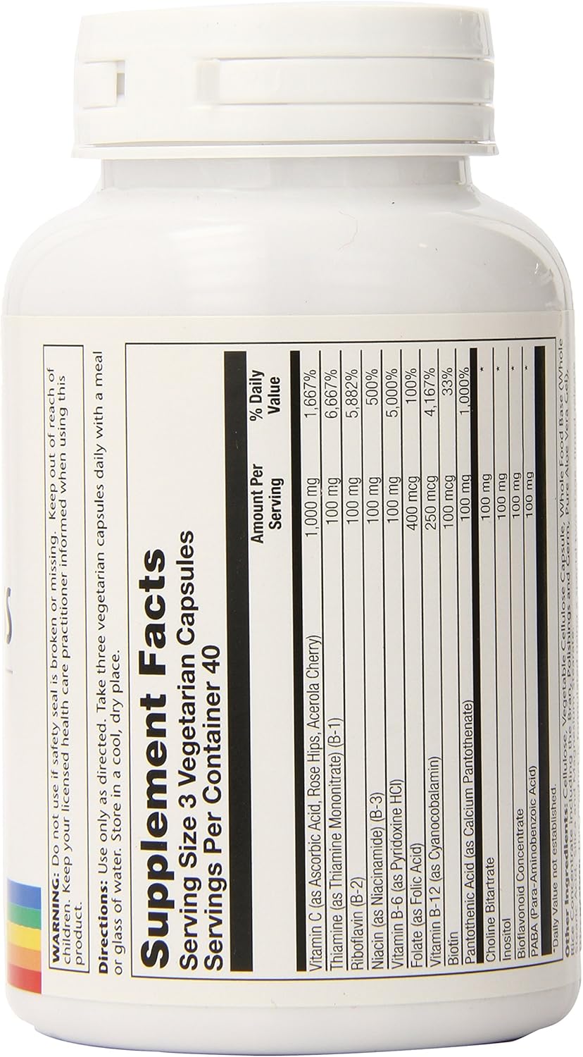 120 Count Solaray Mega B Stress Two Stage Timed Release Supplement - High Potency Vitamin B Complex Formula