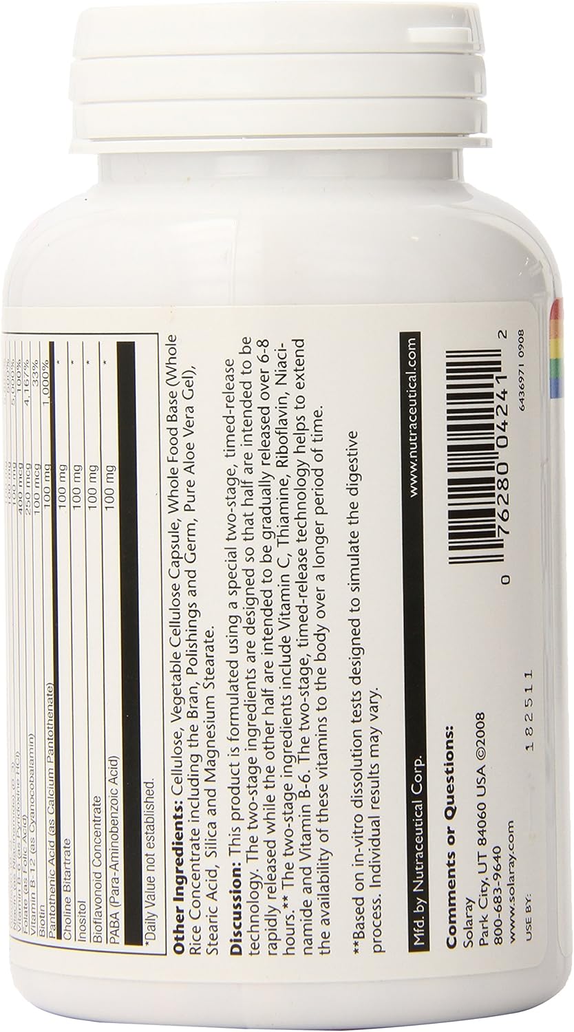 120 Count Solaray Mega B Stress Two Stage Timed Release Supplement - High Potency Vitamin B Complex Formula