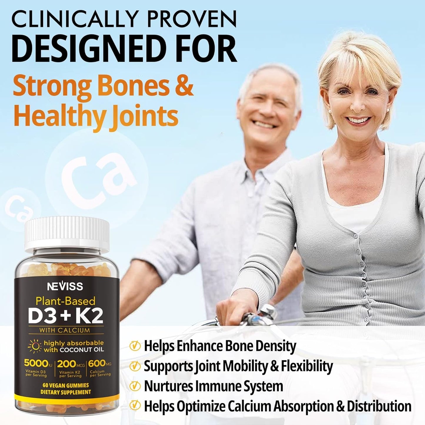 120 Count Sugar Free L-Tyrosine L-Theanine Gummies with D3 5000IU K2 Gummies for Focus and Immune Support