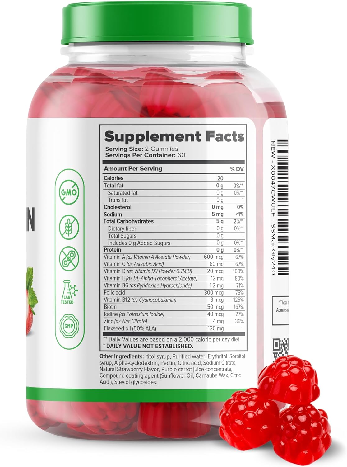 120 Count Sugar-Free Multivitamin Gummies for Women and Kids - Strawberry Flavored Saver Supplements