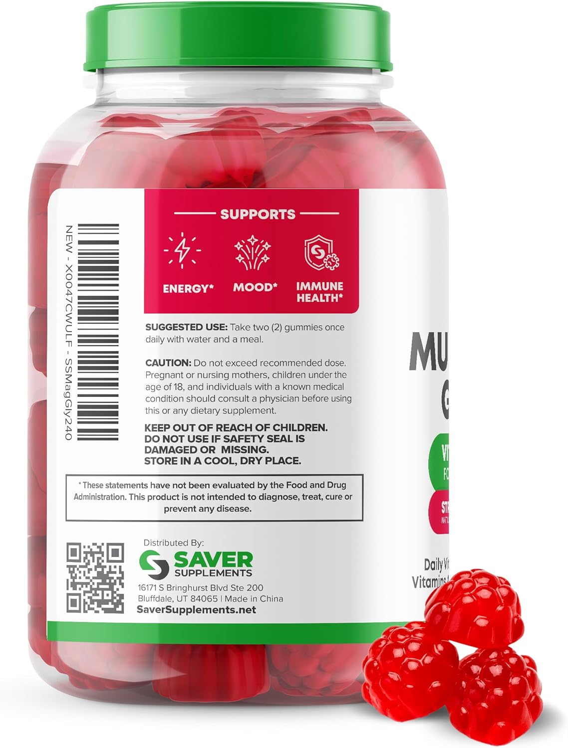 120 Count Sugar-Free Multivitamin Gummies for Women and Kids - Strawberry Flavored Saver Supplements