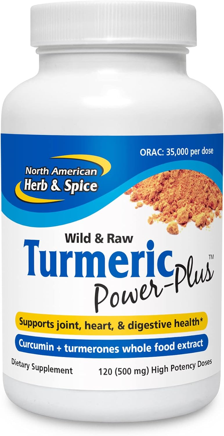 120 Count Turmeric Power-Plus Capsules - Whole Food Extract with Curcumin & Turmerones - Joint, Heart, Digestive Health Support - Antioxidant - Non-GMO - 60 Servings