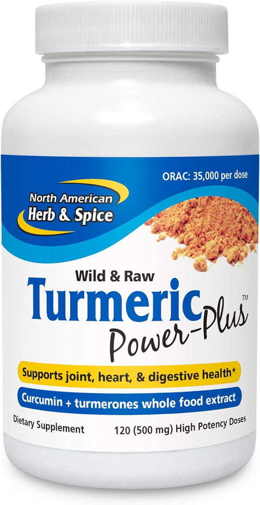 120 Count Turmeric Power-Plus Capsules - Whole Food Extract with Curcumin & Turmerones - Joint, Heart, Digestive Health Support - Antioxidant - Non-GMO - 60 Servings
