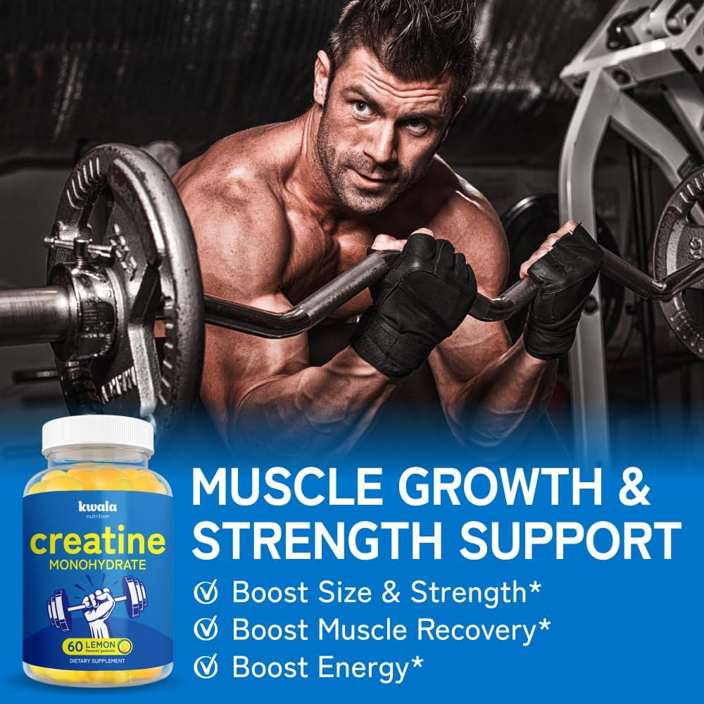 120 Count Vegan Lemon Flavored Creatine Gummies for Men & Women - 5g Per 5 Gummies - 2 Bottles with 60 Gummies Each