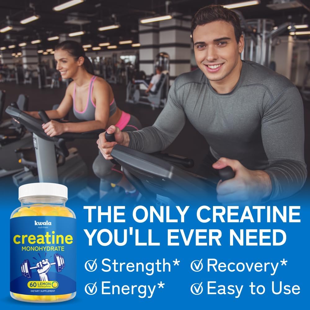120 Count Vegan Lemon Flavored Creatine Gummies for Men & Women - 5g Per 5 Gummies - 2 Bottles with 60 Gummies Each