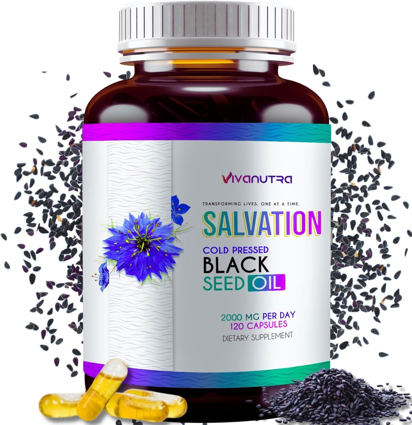 120 Count VIVANUTRA Black Seed Oil Capsules - Cold Pressed Turkish Nigella Sativa, 500mg Per Capsule - Made in USA