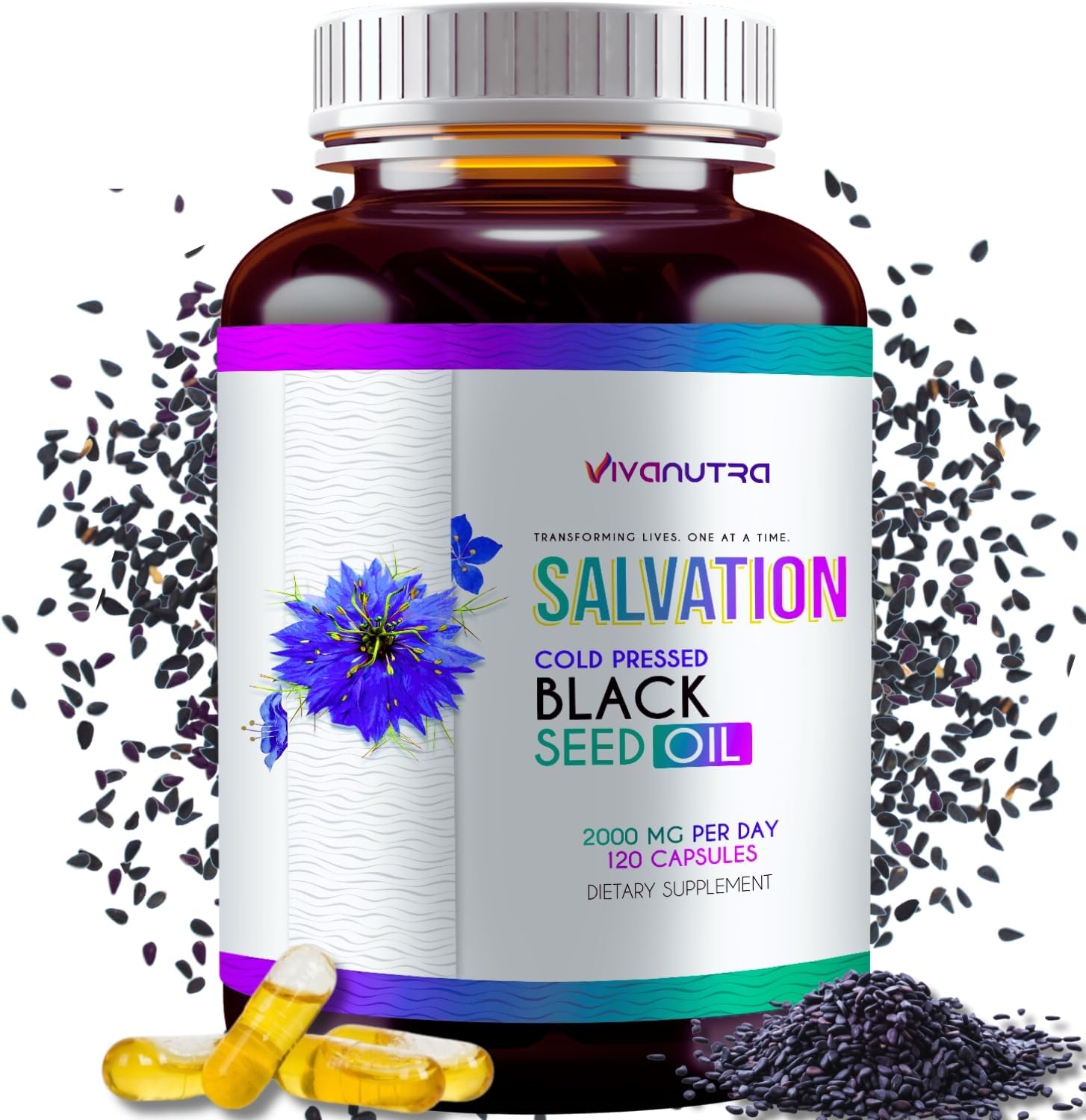 120 Count VIVANUTRA Black Seed Oil Capsules - Cold Pressed Turkish Nigella Sativa, 500mg Per Capsule - Made in USA