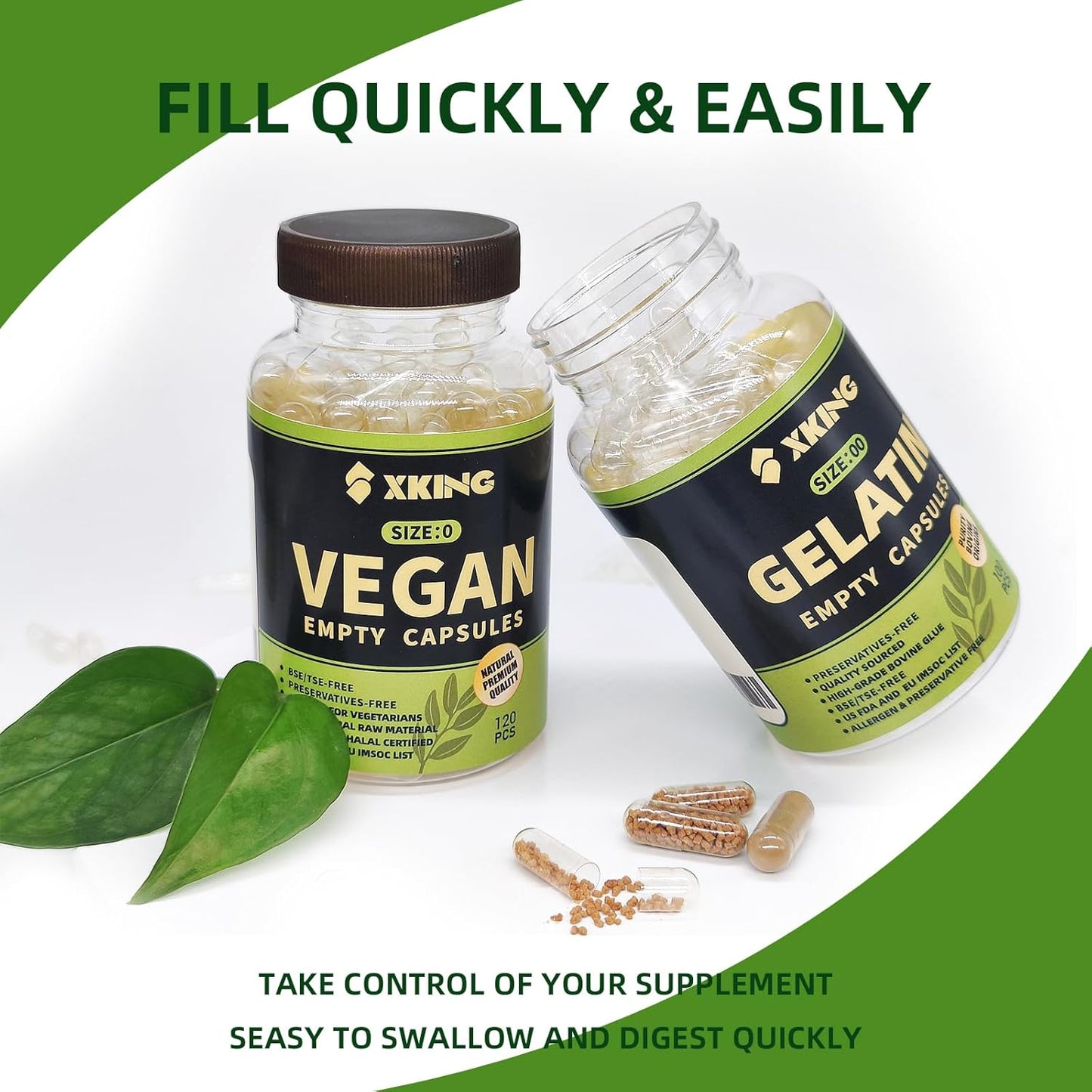 120 Count White Vegan King Size 0 Empty Capsules for DIY Supplement Filling