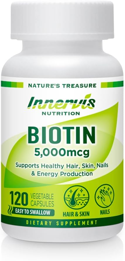 120-Day Supply of INNERVERSNUTRITION Biotin 5,000mcg Veggie Capsules for Hair, Skin & Nails - Easy-to-Swallow, Non-GMO - Made in USA - BoostGo Australia
